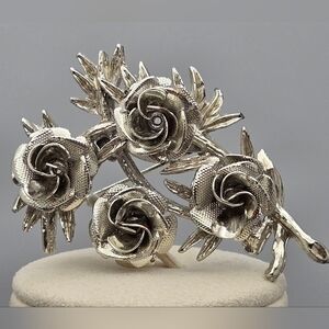 CORO Rose Bouquet Vintage Silver Tone Brooch